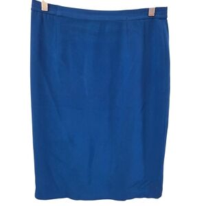 Silk Crepe Royal Blue Midi Women's Pencil Skirt Office Knee Length Straight 8